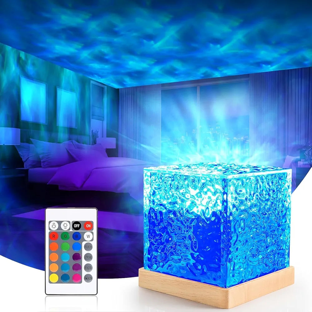 Cute 16 Color Rotating Ocean Night Lamp with Remote | Northern Lights for Room, Lobby, Bathroom